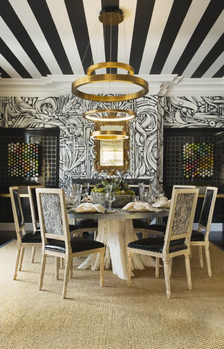 black-white-striped-ceiling-dining-room