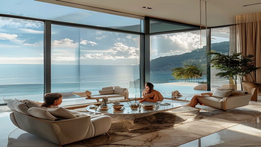 Elegant upscale furniture set displayed in a luxurious villa lounge, showcasing premium design for resort living.