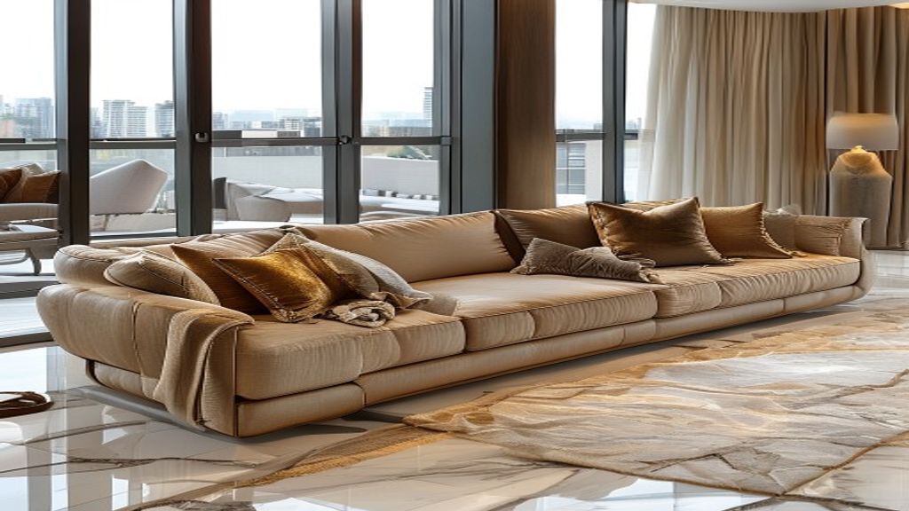 Elegant leather luxury sofa set with plush cushions and sleek wooden legs.