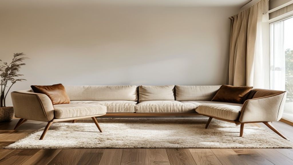 Comfortable modern sofa placed in a bright living room with natural light, decorative pillows, and a coffee table.